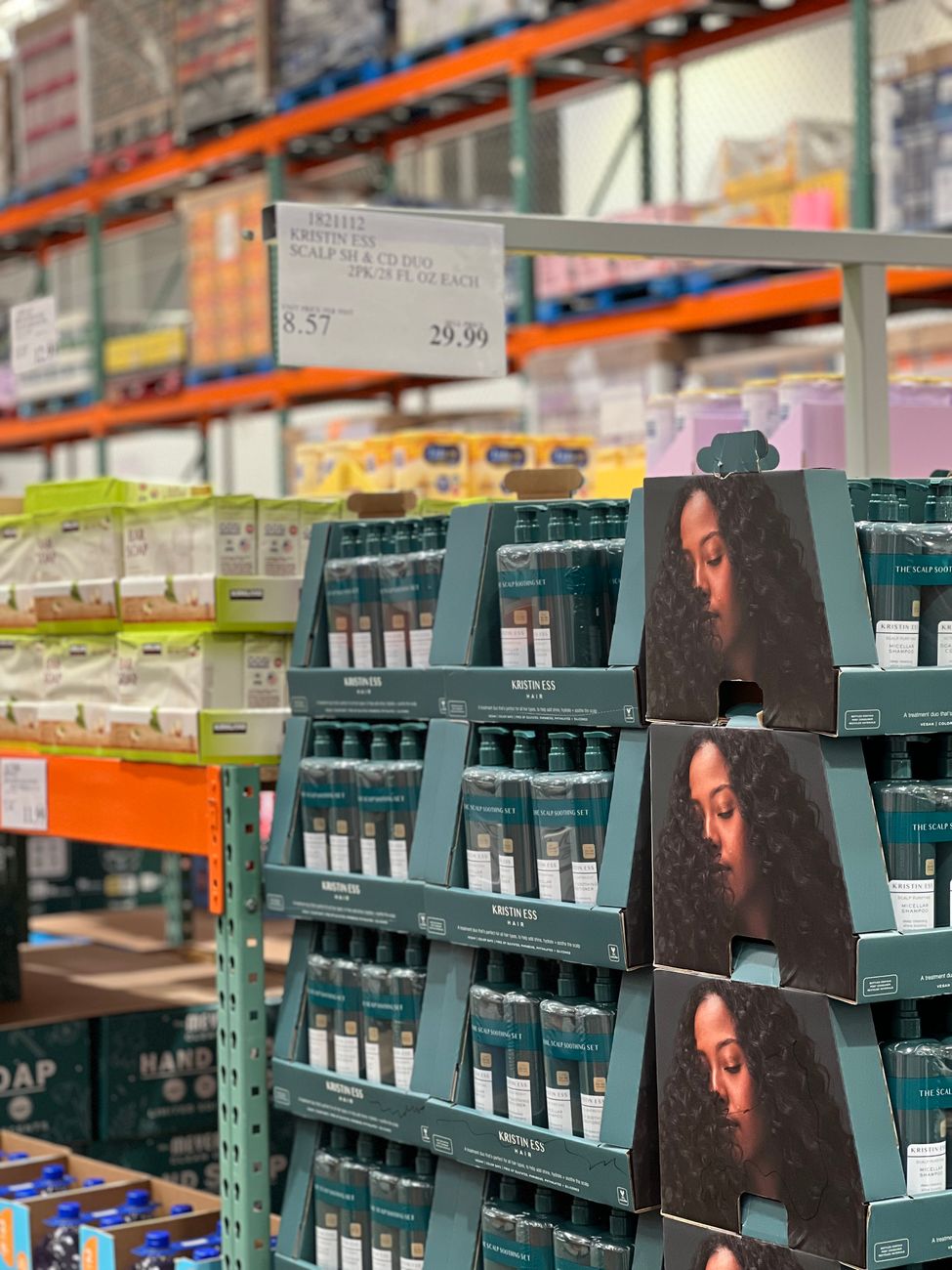 haircare products in warehouse aisle