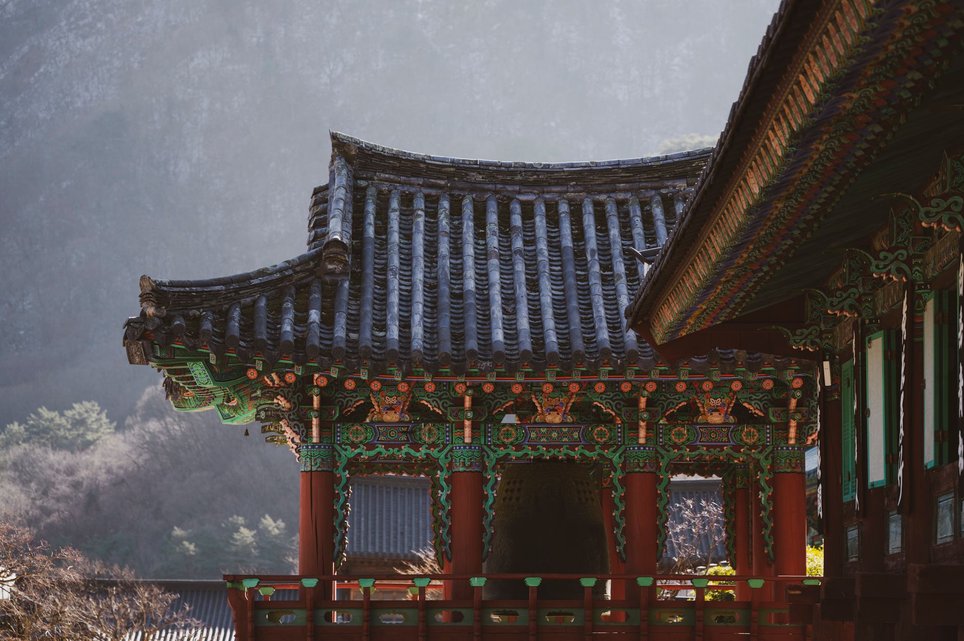traditional asian temple architecture in nature